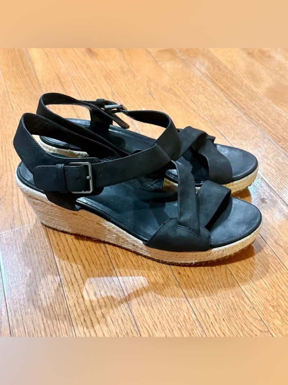 Time and Tru Black Espadrille Wedge Sandals